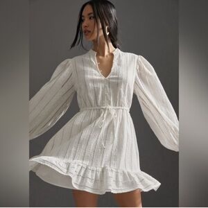 Women's White Eyelet Mini Dress with Tie Waist